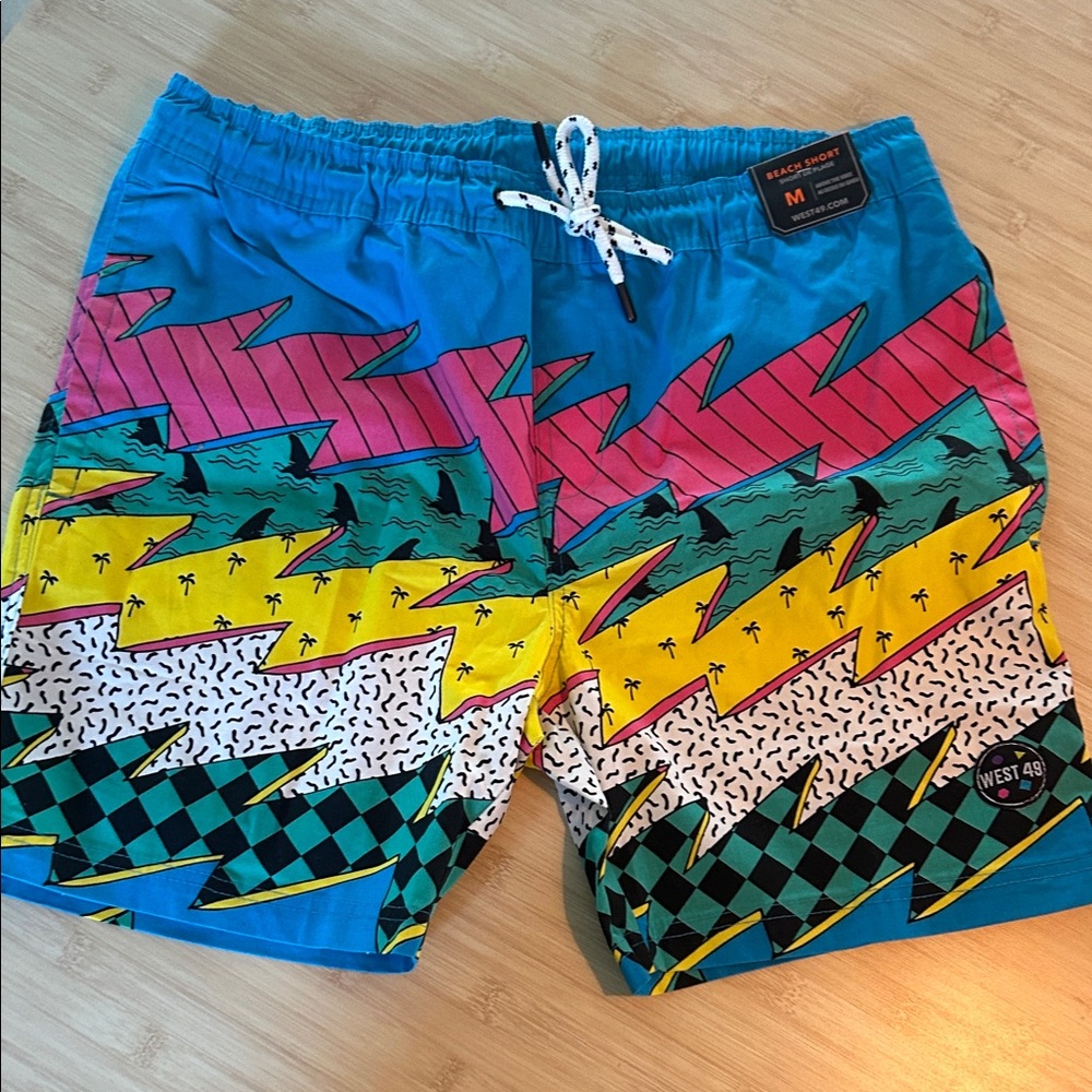 Men's Colorblock Graphic Swim Board Shorts - Blue/Multi